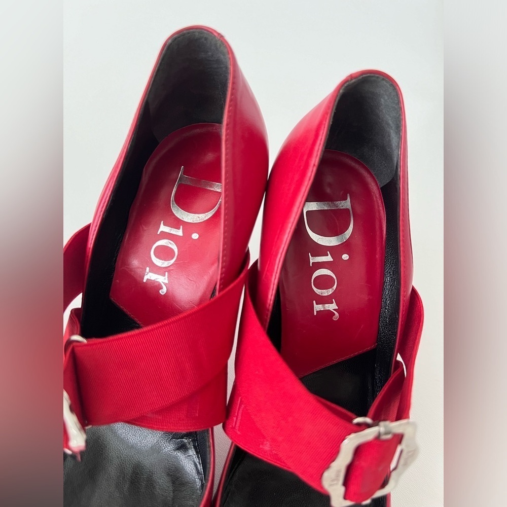 DIOR | Vintage Red Leather Pointed Cross Over Elastic Bandage Pumps EU 37.5‎ - Picture 6 of 16